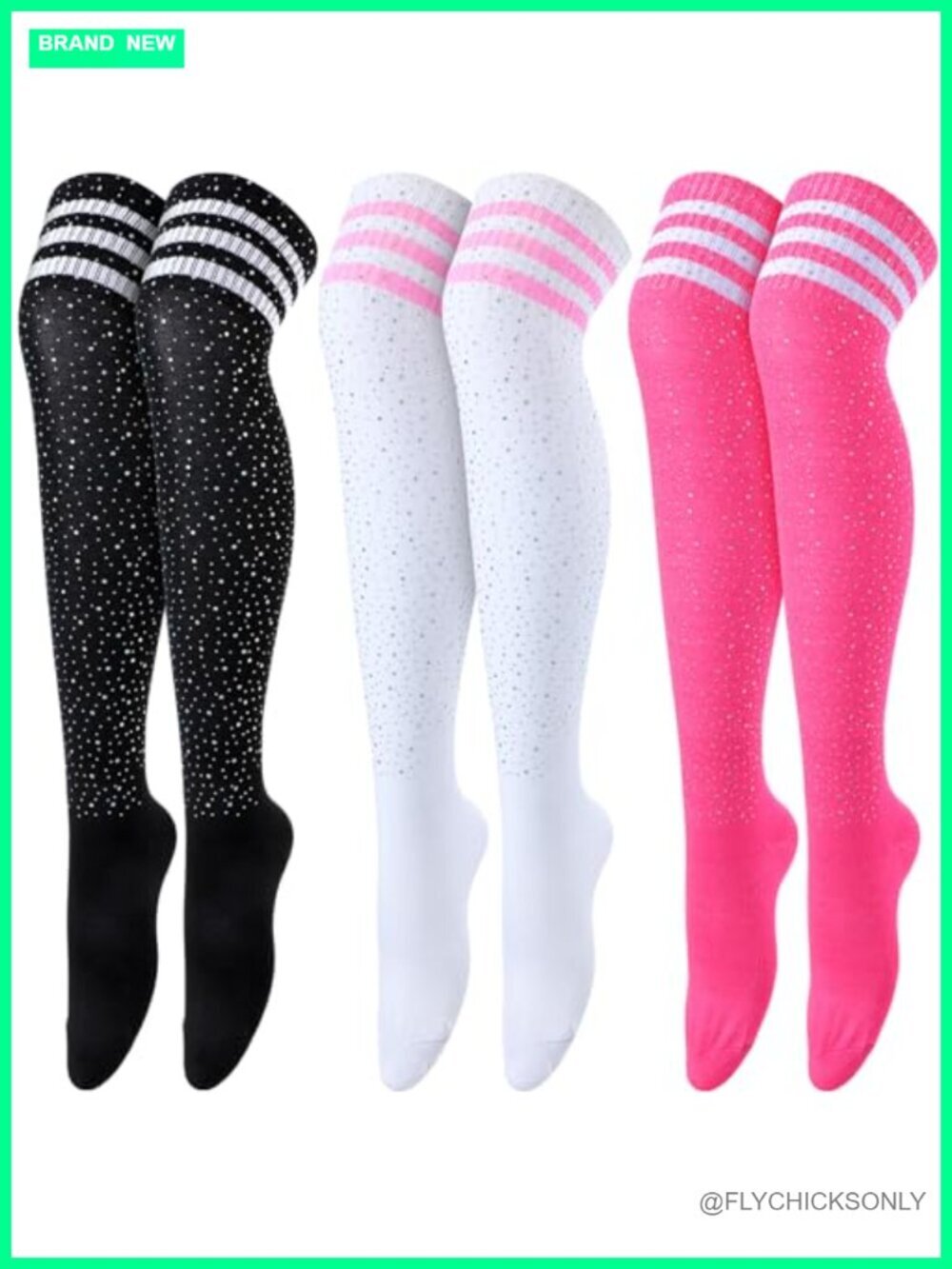 3 Pairs Rhinestone Over Knee Stockings Thigh High Socks Leg Warmers Sexy Shiny